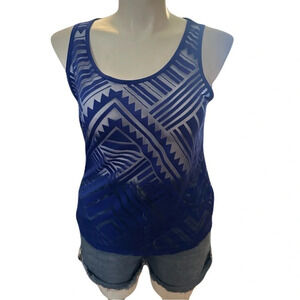 Cato Blue Sheer Patterned Tank Top Size L